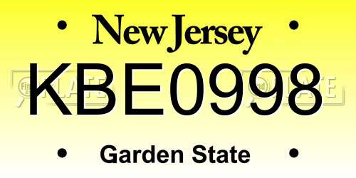 KBE0998 New Jersey License Plate