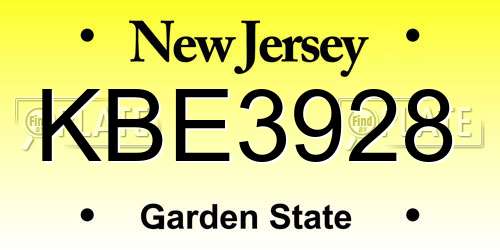 KBE3928 New Jersey License Plate