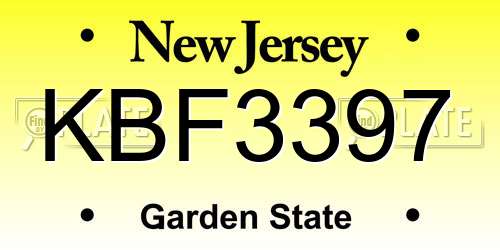 KBF3397 New Jersey License Plate