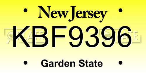 KBF9396 New Jersey License Plate