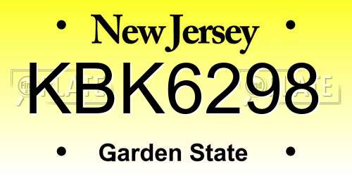 KBK6298 New Jersey License Plate