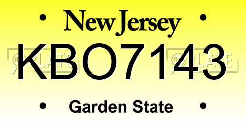 KBO7143 New Jersey License Plate