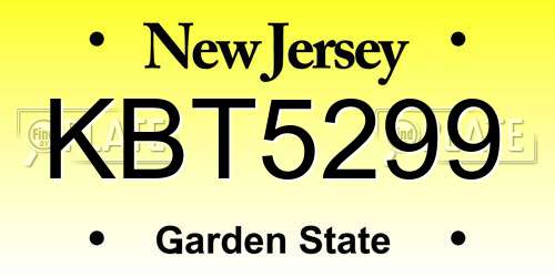 KBT5299 New Jersey License Plate