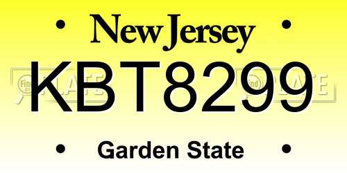 KBT8299 New Jersey License Plate