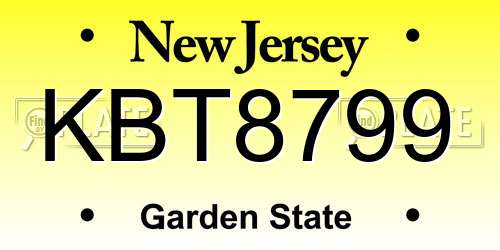 KBT8799 New Jersey License Plate