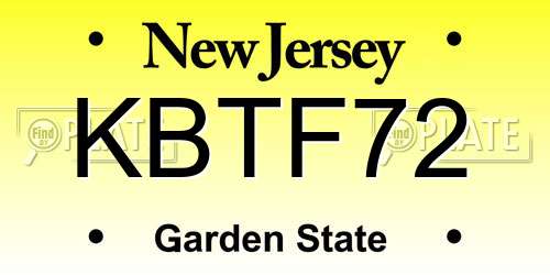 KBTF72 New Jersey License Plate