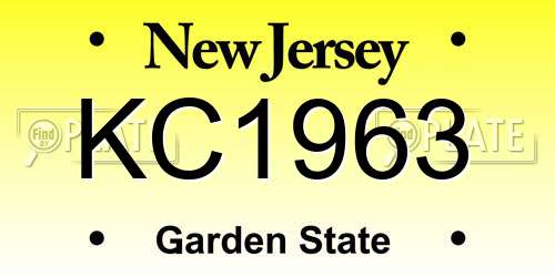 KC1963 New Jersey License Plate