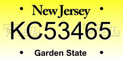KC53465 New Jersey License Plate