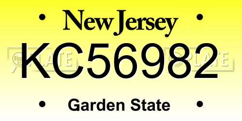 KC56982 New Jersey License Plate
