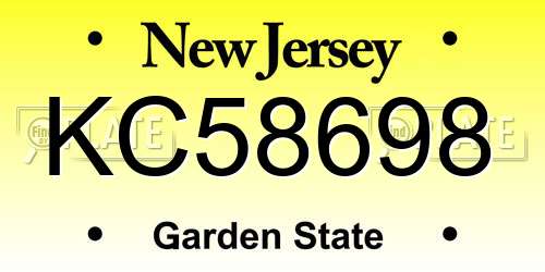 KC58698 New Jersey License Plate