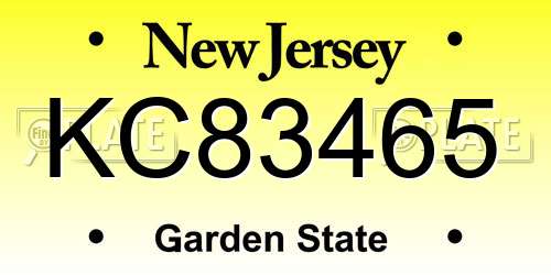 KC83465 New Jersey License Plate