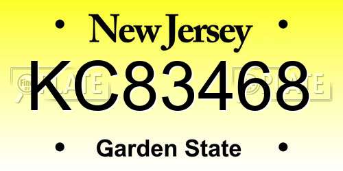 KC83468 New Jersey License Plate