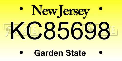 KC85698 New Jersey License Plate