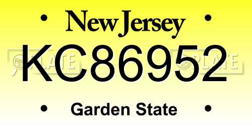 KC86952 New Jersey License Plate