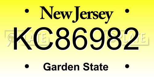 KC86982 New Jersey License Plate