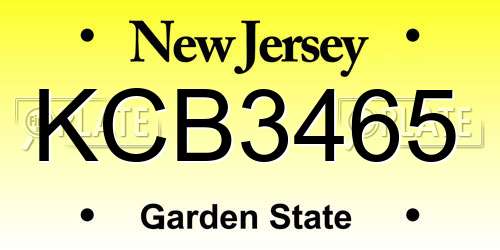KCB3465 New Jersey License Plate