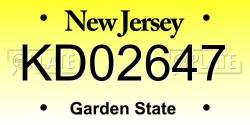 KD02647 New Jersey License Plate