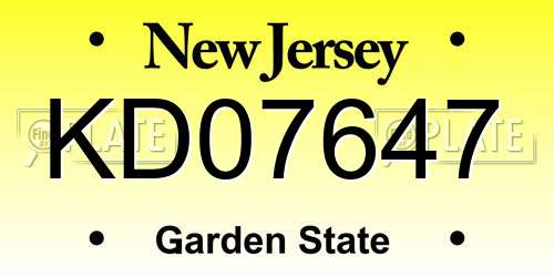 KD07647 New Jersey License Plate