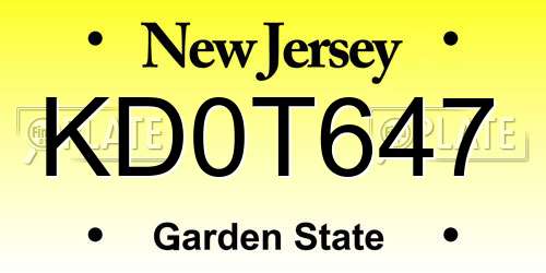 KD0T647 New Jersey License Plate