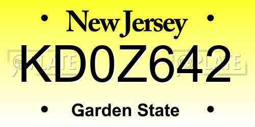 KD0Z642 New Jersey License Plate
