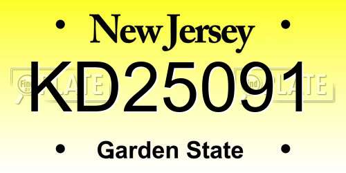 KD25091 New Jersey License Plate