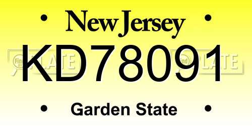 KD78091 New Jersey License Plate