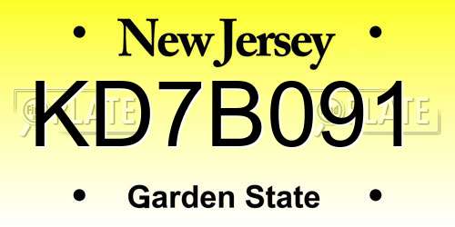KD7B091 New Jersey License Plate