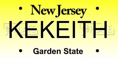 KEKEITH New Jersey License Plate