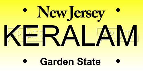 KERALAM New Jersey License Plate