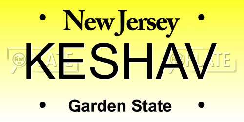 KESHAV New Jersey License Plate