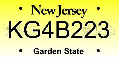 KG4B223 New Jersey License Plate