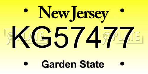 KG57477 New Jersey License Plate