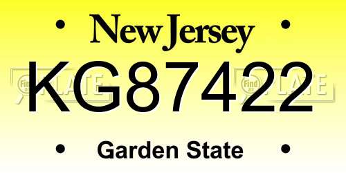 KG87422 New Jersey License Plate