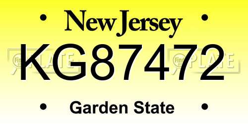 KG87472 New Jersey License Plate