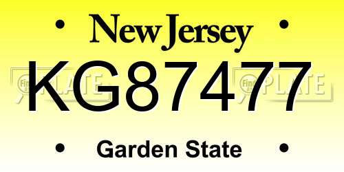 KG87477 New Jersey License Plate