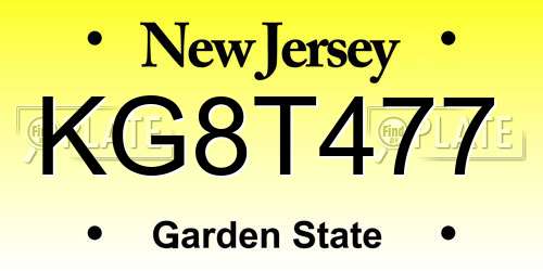 KG8T477 New Jersey License Plate