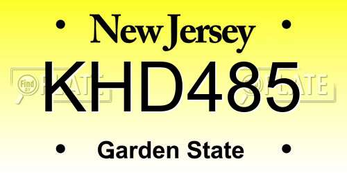 KHD485 New Jersey License Plate