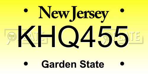 KHQ455 New Jersey License Plate