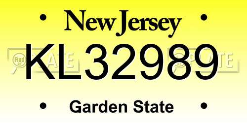 KL32989 New Jersey License Plate
