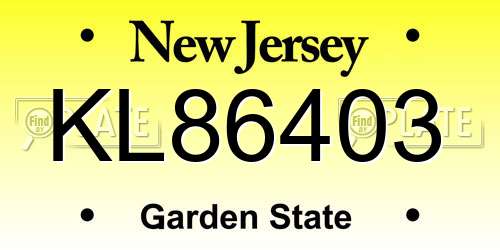 KL86403 New Jersey License Plate