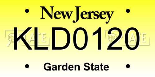 KLD0120 New Jersey License Plate