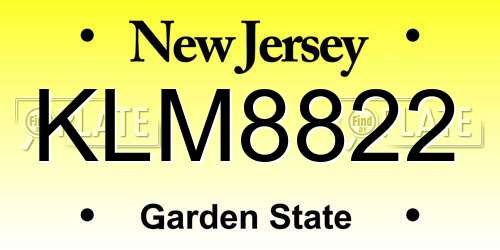 KLM8822 New Jersey License Plate