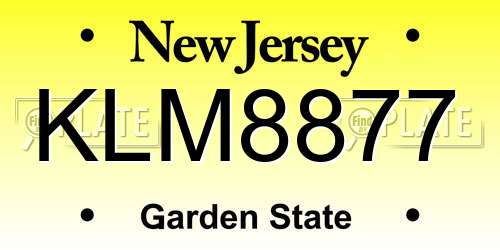 KLM8877 New Jersey License Plate