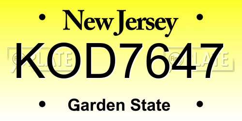 KOD7647 New Jersey License Plate