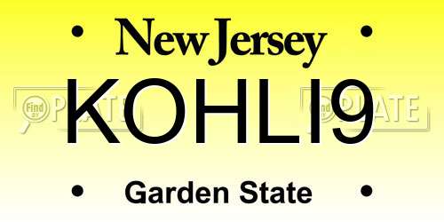 KOHLI9 New Jersey License Plate