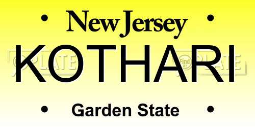 KOTHARI New Jersey License Plate