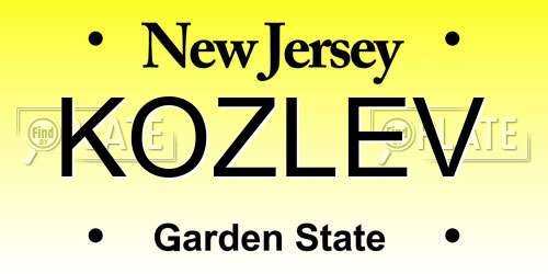 KOZLEV New Jersey License Plate