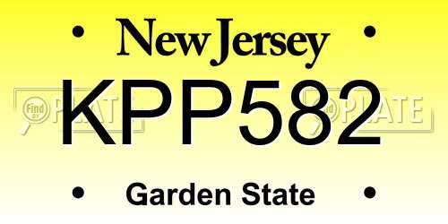 KPP582 New Jersey License Plate
