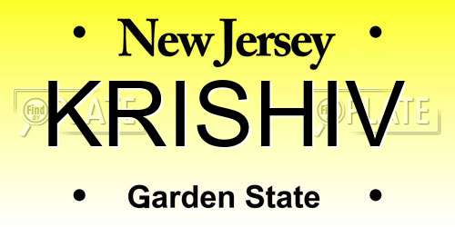 KRISHIV New Jersey License Plate