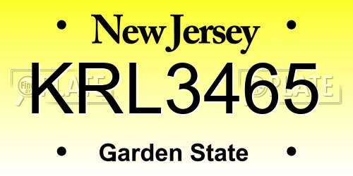 KRL3465 New Jersey License Plate
